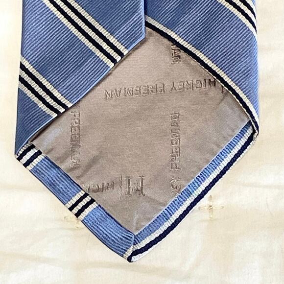 Hickey Freeman Silk Tie Men's | Blue White Black Striped Hand Tailored | EUC - Picture 3 of 5